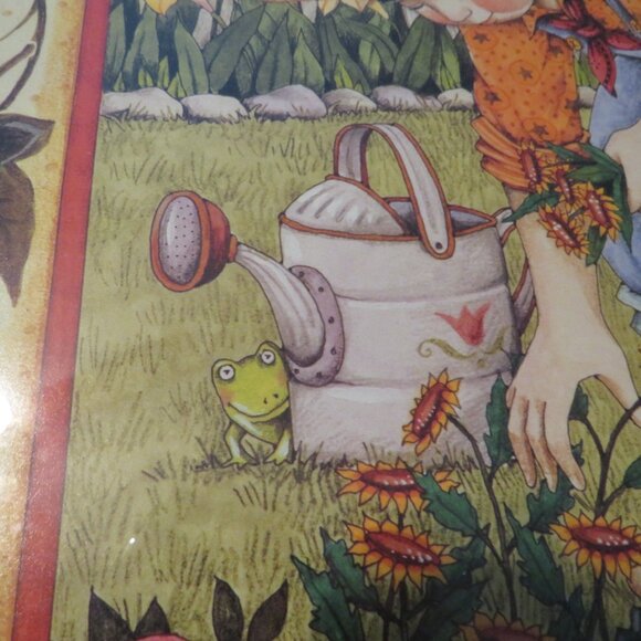 Mary Engelbreit "Just Living" Warm Gray Wood Frame w Glass Garden Theme - Picture 4 of 11